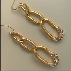 Luxurious Chain Link Earrings With An Artist’s Touch Of Elegant Touch Of Diamond Like, Swarovski Crystals. Classy With Edge. New W/O Tags. 14k Gold Plated Brass. Artistic , Meticulous Crystal Placement Artfully Sculpted Links. Matching Necklace Listed In This Closet. Crystal Placement, Vintage Gold Chain, Chain Link Earrings, Miss Havisham, Alexis Bittar Jewelry, Link Earrings, Alexis Bittar, Matching Necklaces, Earrings Color