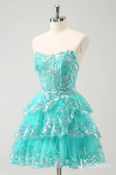 Green Tiered Sweetheart Homecoming Dresses Sparkly Lace Back to School – Viniodress Homecoming Dresses Green, Hoco Court, Short Strapless Prom Dresses, Sweetheart Homecoming Dress, Green Homecoming Dresses, Lovely Partner, Homecoming Dance, Dress Up Day, Trendy Girl