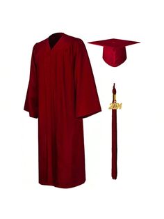 Granate  Collar     Embellished Maroon Graduation Gown, Graduation Gown And Cap, Color Vino, Graduation Gown, 2024 Year, Gold Caps, Cap And Gown, Loose Style, 8th Grade