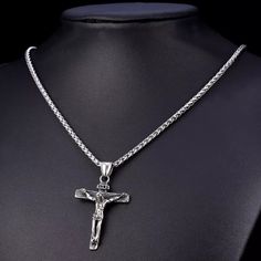 New Inri Jesus Piece Cross Pendant & Necklace Chain For Men And Women Gift Vintage Christian Jewelry 22" Jesus Cross Necklace, Cross Necklace For Men, Cross Pendent, Jesus Piece, Crucifix Necklace, Steel Cross, Jesus Cross, Gold Cross Necklace, Christian Jewelry