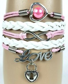 Heart Lock Pendant Love Letters Pink White Infinity Layer Wrap Bracelet Package includes 1 x infinity bracelet Individually Carefully Inspected to insure quality Nicely Packaged in Opp Bag. Fully Adjustable to Fit Different Wrist size. One size fits most! Bracelet is adjustable up to approximately 8 1/4" (inches) Total length of item is approximately 9" WE ARE LOCATED IN AND SHIP FROM NEW JERSEY! ORDER SHIPS WITHIN ONE BUSINESS DAY OF RECEIVING CLEARED PAYMENT! If you have any questions, please Inspirational Heart-shaped Adjustable Bracelets, Pink Heart-shaped Bracelet For Personalized Gift, Pink Adjustable Heart-shaped Name Bracelet, Pink Heart-shaped Sterling Silver Charm Bracelet, Heart-shaped Lock Jewelry For Valentine's Day, Bracelet Packaging, Heart Lock, Unique Bracelets, Love Letters