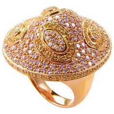 This ring is opulent and shines with diamonds. The setting is made of 18K rose gold and boasts a design that features ~2.72ct of white and yellow diamonds. Yellow Diamond Ring, Cognac Diamonds, Yellow Diamonds, Yellow Diamond Rings, Pink Bling, Rose Gold White, Red Diamond, Green Diamond, Gold Lace