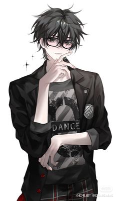 an anime character with black hair and glasses