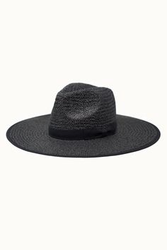 Best Seller.Paper straw large pinched 10cm brim rancher hat. Paper straw rancher hat Tonal band and binding along edge Adjustable inner drawstring for sizing Beautifully weaved natural straw Black Paper Straw Hat For Spring, Adjustable Black Straw Hat Made Of Paper Straw, Black Paper Straw Hat With Curved Brim, Casual Black Paper Straw Hat, Black Paper Straw Summer Hat, Black Straw Fedora For Spring, Adjustable Black Straw Fedora, Black Brimmed Paper Straw Hat, Black Wide Brim Sun Hat In Paper Straw