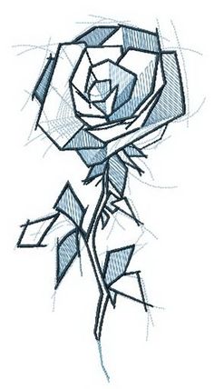 a drawing of a rose on a white paper with blue and black lines in the middle