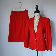 Vintage'80s Pendleton 100% Wool 2pc. Blazer Suit Set A-Skirt Red Made In Usa Condition Is Pre-Owned In Great Condition No Rips, Tears Or Holes (See Pictures). Vintage Clothing Usually Run Smaller. Don't Go By Size Number. Do Check Measurements Listed Below To Determine If The Item Will Fit. Actual Measurements: Approximately (Laying Flat). -Shoulder To Shoulder: 15 Inches (Shoulder Seam To Shoulder Seam) -Sleeve Length: 22 Inches (Shoulder Seam To Cuff) -Armpit To Armpit: 18 Inches (Chest Measur Red Skirt Suit For Spring Workwear, Classic Red Fall Clothing Sets, Classic Red Skirt Suit For Work, Vintage Red Skirt Suit For Formal Occasions, Fall Formal Red Skirt Suit, Pendleton Jacket, Red Color, Blazer Suit, Suit Jacket