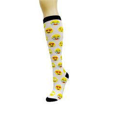 White Emoji Pattern Socks from the Socks Panda (Knee High) Casual Comfortable Thigh High Socks, Casual Comfortable Knee-high Socks, White Knee-high Casual Stockings, White Casual Knee-high Stockings, Casual White Knee-high Stockings, Casual Mid-calf Stockings, Casual Stretch Socks For Stocking Stuffers, Casual Breathable Knee-high Socks, Casual Multicolor Stretch Knee-high Socks