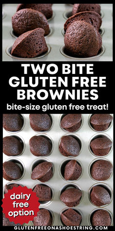 two bite gluten free brownies are in the muffin tins