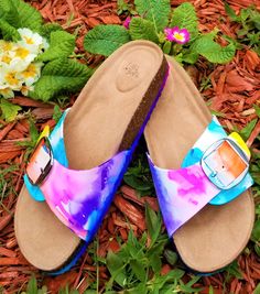 LAST PAIR! Be Soleful Tie-Dye Sandals for the Colorful Hippie! Available in women's size 8 by BeEverythingTieDye on Etsy Spring Flip Flops With Adjustable Strap, Comfortable Multicolor Slide Sandals, Adjustable Buckle Closure Comfortable Flip Flops, Adjustable Multicolor Flip Flops For Spring, Multicolor Slides With Cushioned Footbed, Multicolor Cushioned Slide Sandals, Summer Slides With Adjustable Buckle Closure, Fun Adjustable Flip Flops For Spring, Adjustable Fun Spring Flip Flops