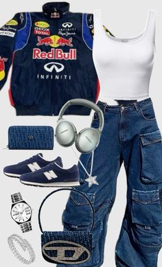 #outfitinspo #outfit #outfitideas #MakeUp #formula1 #F1 #faesthetic #redbullracing #redbull Driver Outfit Woman, F1 Aesthetic Outfit, Red Bull F1 Outfit, F1 Gp Outfit, Redbull Jacket Outfit, F1 Inspired Outfits, Formula 1 Clothes, Redbull Outfits