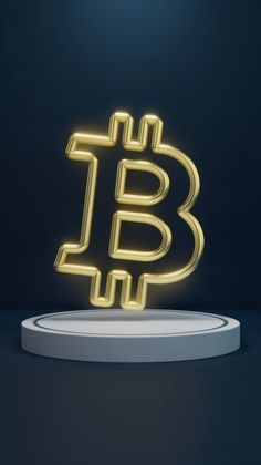 a lit up bitcoin sign sitting on top of a table