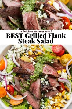 steak salad with grilled flank and corn on the side