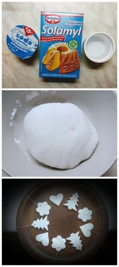 the ingredients for this cake are shown in three different pictures