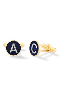 td {border: 1px solid #ccc;}br {mso-data-placement:same-cell;} Our Pavé White Diamond 14K Gold Cufflinks feature a lever-back with your choice of enamel, gold color, and letters. These make the perfect gift to commemorate your next special occasion - from Weddings to Bar Mitzvahs. Due to the custom nature of this product, please allow 20 business days for production. This piece is final sale. 14K Yellow Gold or White Gold, 13mm diameter, Made in New York City Designer Enamel Jewelry As A Gift, Designer Enamel Jewelry For Gift, Classic Enamel Jewelry For Anniversary, Elegant Personalized Jewelry For Formal Occasions, Classic Engraved Enamel Jewelry, Timeless Enamel Jewelry As Gift, Timeless Enamel Jewelry For Gifts, Formal White Gold Jewelry With Initials, Timeless Diamond Cufflinks For Gift