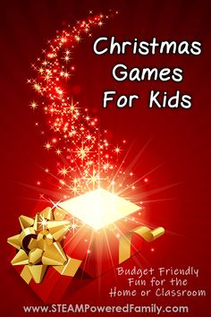 christmas games for kids with presents on red background