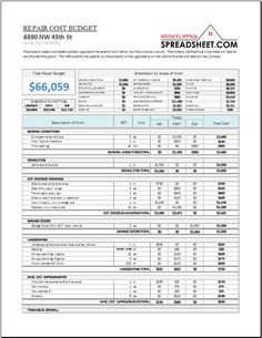 a spreadsheet form for the real estate cost sheet is shown in this image