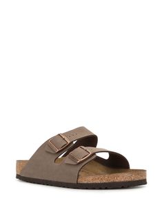 Mocha brown decorative buckle detail open toe slip-on style branded insole flat sole Brown Casual Slides With Adjustable Strap, Light Brown Birkenstocks, Brown Birkenstocks, Birkenstock Suede Arizona, Brown Arizona Birkenstocks, Birkenstock Sandals Arizona, Birkenstock Sandals, Mocha Brown, Birkenstock Arizona