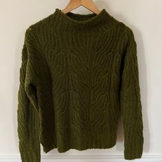 Beautiful Mock-Neck Knit Sweater From Jcrew. Never Worn. Green. Size Xxs (Would Also Fit Xs). Green Pointelle Knit Sweater, Winter Pointelle Knit Crew Neck Top, Casual Green Pointelle Knit Sweater, Green Cable Knit Tops For Layering, Green Pointelle Knit Winter Top, Cozy Crew Neck Pointelle Knit Sweater, Thick Knit Sweater, Green Sweater Cardigan, Embellished Cardigan