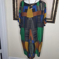 New With Tag Condition Emma & Michele Abstract Color Block Dolman Sleeve Black Multi Color Dress Keyhole At Neck Back Size Xl Unique Design Wider At Chest To Narrow At Knees Bthclst Casual Black Dress With Batwing Sleeves, Casual Black Batwing Sleeve Dress, Oversized Multicolor Batwing Sleeve Dress, Multi Color Dress, Abstract Color, Multicolor Dress, Color Dress, Dolman Sleeve, Xl Dress