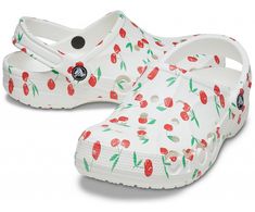 Crocs Classic Cherry Season  White Sole  Unisex Clog Shoes Lightweight construction with breathable mesh fabric provides a comfortable and flawless fit. Cherry Season, Versatile Shoes, Clog Shoes, Clogs Shoes, Latest Shoes, Custom Shoes, Mesh Fabric, Shoe Collection, Tank Shirt