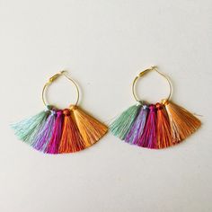 Tassel Hoop Earrings Rainbow Fringe Earrings Multi Colored | Etsy Cheap Multicolor Beaded Earrings With Tassels, Rainbow Tassel Earrings For Gifts, Multicolor Tassel Earrings With Latkans For Summer, Multicolor Latkans Tassel Earrings For Summer, Rainbow Dangle Tassel Earrings, Rainbow Tassel Dangle Earrings, Colorful Tassel Earrings For Summer, Colorful Bohemian Dangle Tassel Earrings, Colorful Bohemian Fringe Earrings