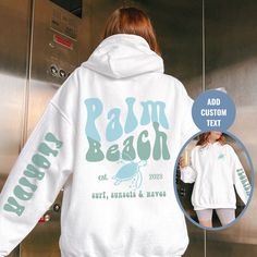 Palm Beach Hoodie | Y2K Clothing | Aesthetic Hoodie | Florida Beach Hoodie | Hawaii Surf Sweatshirt | Trendy Sweatshirt | Beach Club by CuteTrendyHoodies on Etsy White Cotton Vsco Sweatshirt, White Cotton Beach Hoodie, White Cotton Hoodie For Beach, White Vsco Style Letter Print Sweatshirt, White Cotton Hoodie For The Beach, Vacation Hoodie Sweatshirt With Letter Print, White Letter Print Hoodie For Beach, White Hoodie With Letter Print For The Beach, White Cotton Hoodie For Vacation