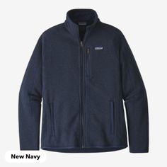 This Warm, 100% Recycled Polyester Full-Zip Jacket Combines A Sweater-Knit Aesthetic With The Easy Care Of Better Sweater Fleece. It’s Dyed With A Low-Impact Process That Significantly Reduces The Use Of Dyestuffs, Energy And Water Compared To Conventional Dyeing Methods. Made In A Fair Trade Certified Factory. New Navy Brand New With Tags; Never Been Worn Regular Fit Size Small There Is A Corporate Company Logo On One Sleeve- I Attached A Photo. It's Very Unnoticeable As The Colors Are Pretty M Patagonia Better Sweater Jacket, Patagonia Better Sweater, Better Sweater, Patagonia Fleece, Patagonia Jacket, Outdoor Men, Outdoor Jacket, Cool Sweaters, Sweater Jacket