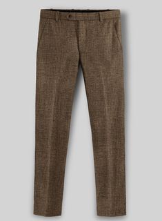 A timeless investment in smart style, add interest to your sartorial repertoire with the Vintage Glasgow Brown Tweed Pants. Crafted from wool, the interestingly textured tweed pants will make sure you stand out while looking effortlessly smart.    Look Includes  Vintage Glasgow Brown Tweed Fabric  Flat Front  Cross Pockets  Two Welted Back Pockets   You can change the look during customization if required.   Lining: Viscose; Dry Clean. Business Casual Tweed Pants With Herringbone Pattern, Tailored Tweed Pants For Fall, Formal Tweed Pants For Fall, Tweed Bottoms For Workwear In Fall, Tweed Bottoms With Pockets For Work, Fitted Tweed Pants For Fall, Fall Fitted Tweed Pants, Elegant Tweed Pants For Winter, Fall Tweed Bottoms For Work