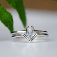 a close up of a ring on a table with a plant in the back ground