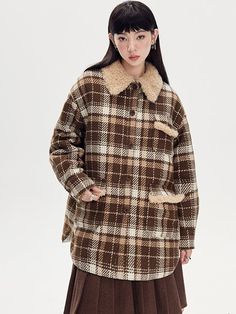 Material: Polyester100%    Size: SM    Model: 172cm/50kg 　  
 Length Bust Sleeve Shoulder S 80cm 128cm 54cm 55cm M 82cm 132cm 55cm 56cm Winter Single-breasted Collared Outerwear, Plaid Collared Outerwear For Winter, Collared Plaid Winter Outerwear, Plaid Long Coat With Pockets, Plaid Long Sleeve Winter Outerwear, Plaid Long Sleeve Outerwear For Winter, Plaid Single-breasted Outerwear For Winter, Single Breasted Plaid Outerwear For Winter, Plaid Single-breasted Winter Outerwear