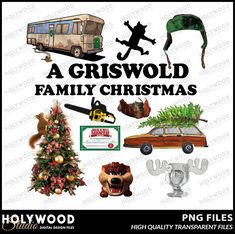 a poster with the words,'a griswold family christmas'and various items