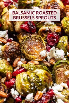 roasted brussel sprouts with cranberries and feta cheese on top