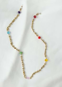 Long Rainbow Bead Necklace (and Lanyard) Necklaces ISLYNYC Gold Glass Necklace With Adjustable Chain, Glass Chain Necklace For Gift, Gold Chain Necklace With Colorful Beads, Multicolor Lariat Necklace With Adjustable Chain, Glass Beaded Necklaces With Adjustable Chain, Round Glass Beaded Chain Necklaces, Glass Beaded Chain Necklace, Long Glass Beaded Chain Necklace, Gold Single Strand Long Crystal Necklace