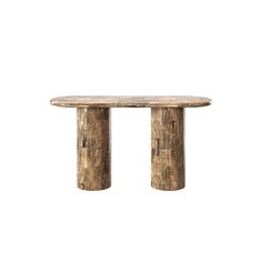 a round wooden table with two legs