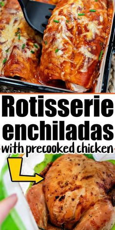 Chicken Enchiladas made with tender rotisserie chicken for a quick and flavorful meal! Packed with juicy shredded chicken, creamy cheese, and zesty enchilada sauce, these enchiladas are sure to be a hit with the whole family. Using rotisserie chicken makes this recipe convenient and saves time without compromising on flavor. Perfect for busy weeknights or anytime you're craving delicious Tex-Mex comfort food. Chicken Enchiladas With Rotisserie, Rotisserie Chicken Enchiladas Easy, Enchiladas With Rotisserie Chicken, Leftover Shredded Chicken Recipe, Shredded Chicken Recipes Easy, Juicy Shredded Chicken, Rotisserie Chicken Enchiladas, Using Rotisserie Chicken, Rotisserie Chicken Recipes Leftover