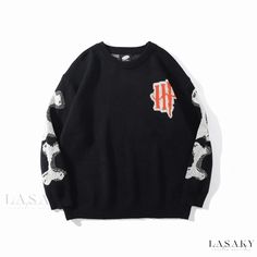 Lasaky - Vintage Skull Round Neck Long Sleeve Fashion Loose Fit Couple Sweater Costume Bags, Oversized Pullover Sweaters, Couples Sweaters, Fit Couple, Oversize Pullover, Long Sleeve Fashion, Y2k Sweater, Vintage Skull, Graphic Sweaters