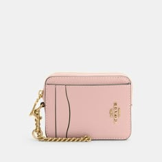 COACH® Outlet | Zip Card Case Wallet With Keychain, Designer Card Holder Wallet, Coach Wallet Keychain, Pink Coach Wallet, Wristlet Aesthetic, Coach Zip Card Case, Key Chain Wallet, Small Wallets For Women, Pretty Tote Bags