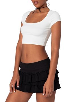 Sass is the style directive for this cute cropped top you'll wear when the temps rise. Square neck Short sleeves 80% polyester, 20% spandex Hand wash, dry flat Imported Crop T Shirt, Crop Tshirt, Cropped Top, Square Neck, Fashion Inspo, Hand Wash, Short Sleeves, Nordstrom, Spandex