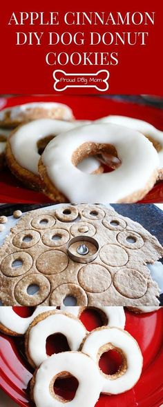 apple cinnamon diy dog donut cookies on a red plate