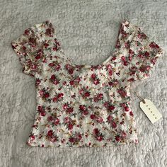 Super Cute Floral/Lace Crop Top From Forever 21. New With Tag. Never Worn. Cute Floral Print Crop Top For Spring, Cute Floral Print Crop Top For Summer, Spring Floral Print Pink Crop Top, Pink Floral Print Crop Top For Spring, Trendy Stretch Crop Top With Floral Print, Feminine Floral Print Short Sleeve Crop Top, Feminine Short Sleeve Floral Print Crop Top, Vacation Crop Top With Floral Print And Stretch Fit, Summer Floral Print Crop Top With Short Sleeves