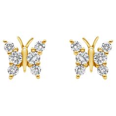 A simple and unique pair of fashion earrings, showcasing 12 pieces of round brilliant cut diamonds, set on a chic butterfly motif design made of 18K yellow gold. Diamonds weigh 0.30 carats total. Perfect piece for everyday wear. Roman Malakov is a custom house, specializing in creating anything you can imagine. If you would like to receive a special quote on a custom piece, please message or call us. Luxury Yellow Gold Butterfly Earrings, Formal Butterfly-shaped Cubic Zirconia Earrings, Butterfly-shaped Cubic Zirconia Earrings For Formal Occasions, Formal Butterfly Cubic Zirconia Earrings, Formal Butterfly Diamond Earrings, Butterfly Cubic Zirconia Earrings For Formal Events, Butterfly Cubic Zirconia Earrings For Formal Occasions, Yellow Gold Cubic Zirconia Butterfly Earrings, Diamond Butterfly Earrings For Anniversary