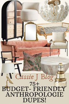 a collage of furniture and accessories with the words casssie j blog