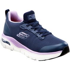 Luxury Navy Sneakers With Cushioned Footbed, Sketchers Arch Support Shoes, Slip-resistant Synthetic Sneakers For Training, Ergonomic Slip-resistant Synthetic Sneakers, Functional Slip-resistant Sneakers With Secure Fit, Synthetic Walking Shoes With Arch Support, Synthetic Walking Shoes With Arch Support For Jogging, Slip-resistant Round Toe Sneakers For Sports, Ergonomic Walking Sneakers With Air Cushioning