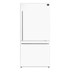 a white refrigerator freezer sitting on top of a counter