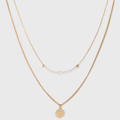 Filigree Disc With Glitter Layered Necklace - A New Day™ Gold : Target Shifting Jewelry, Euphoria Nate, Cute Gold Necklace, Initial Tag Necklace, Aesthetic Accessories, Golden Beads, Acrylic Necklaces, Filigree Pattern, Accesories Jewelry