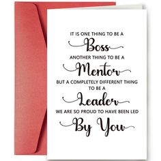 a card that says it is one thing to be a boss and another thing to be a mentor