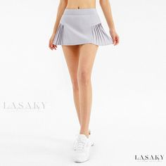 Lasaky - Professional Quick-Dry Athletic Shorts for Outdoor Activities, Running, and Fitness Training, Breathable Gym Skort with Anti-Slip Design Sports Stretch Pleated Bottoms, Stretch Pleated Sport Bottoms, Fitted Gray Pleated Bottoms, Pleated Gray Skort For Summer, Summer Gray Pleated Skort, Summer Pleated Gray Skort, Solid Short Pleated Bottoms, Summer Stretch Gray Skort, Gray Stretch Skort For Summer