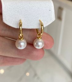 Pearls: -Type: freshwater pearls -Luster: Excellent -Size: 9-10mm -Shape: round -Surface: very clean, almost no blemish -Color: white Materials: -real gold plated over sterling silver hooks Thanks for visiting CISA Jewelry Store! Just for you design! Classic Pearl Huggie Jewelry, Pearl Charm Huggie Jewelry For Anniversary, Huggie Pearl Charm Jewelry For Anniversary, Anniversary Huggie Jewelry With Pearl Charm, Pearl Huggie Earrings For Anniversary, Pearl Huggie Jewelry For Anniversary, Hypoallergenic Huggie Pearl Earrings Gift, Classic Pearl Drop Jewelry For Mother's Day, Classic Huggie Pearl Earrings For Anniversary