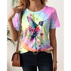 Season:Summer; Fabric:Cotton Blend; Sleeve Length:Short Sleeve; Gender:Women's; Style:Hawaiian; Elasticity:Micro-elastic; Tops Type:Tunic; Occasion:Daily; Top Length:Regular; Pattern:Tie Dye,Color Gradient; Neckline:Crew Neck; Listing Date:03/29/2024 Multicolor Stretch T-shirt For Summer, Colorful Short Sleeve T-shirt For Spring, Summer Stretch Short Sleeve T-shirt, Multicolor Hawaiian T-shirt For Summer, Summer Stretch Printed T-shirt, Fitted Multicolor T-shirt For Summer, Stretch Printed T-shirt For Summer, Vacation T-shirt With Stretch, Short Sleeve, Stretch Short Sleeve T-shirt For Vacation