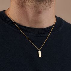 This personalised men's necklace is made from beautiful 9ct Yellow Gold. Featuring a unique tag pendant which is textured on one side and personalised with your words on the other. The tag has room for up to eight characters, perfect for a date, short name or meaningful word. No matter what you decide, our jewellers will personalise this necklace using our signature hand-stamping personalisation method.